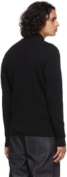 Stone Island Black Rib Knit Zip-Up Sweater