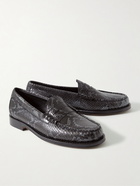 G.H. Bass & Co. - Weejun Heritage Larson Snake-Effect Leather Loafers - Black