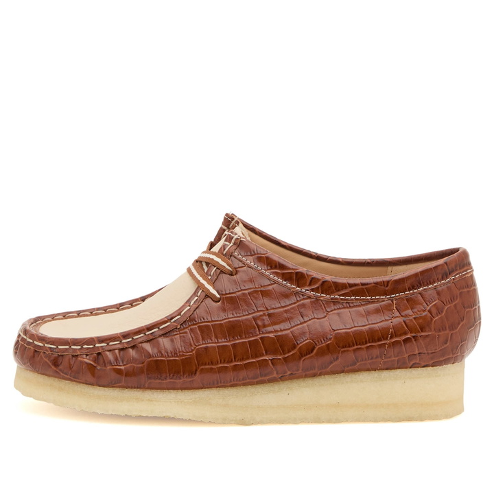 Photo: Clarks Originals Women's Croc patent Wallabee Boot in Tan Interest