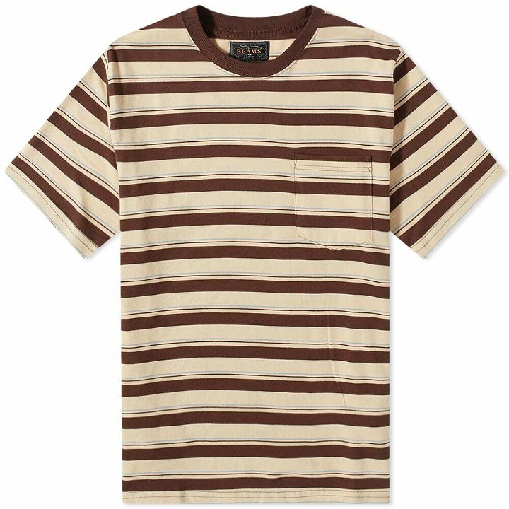 Photo: Beams Plus Men's Multi Stripe Pocket T-Shirt in Brown