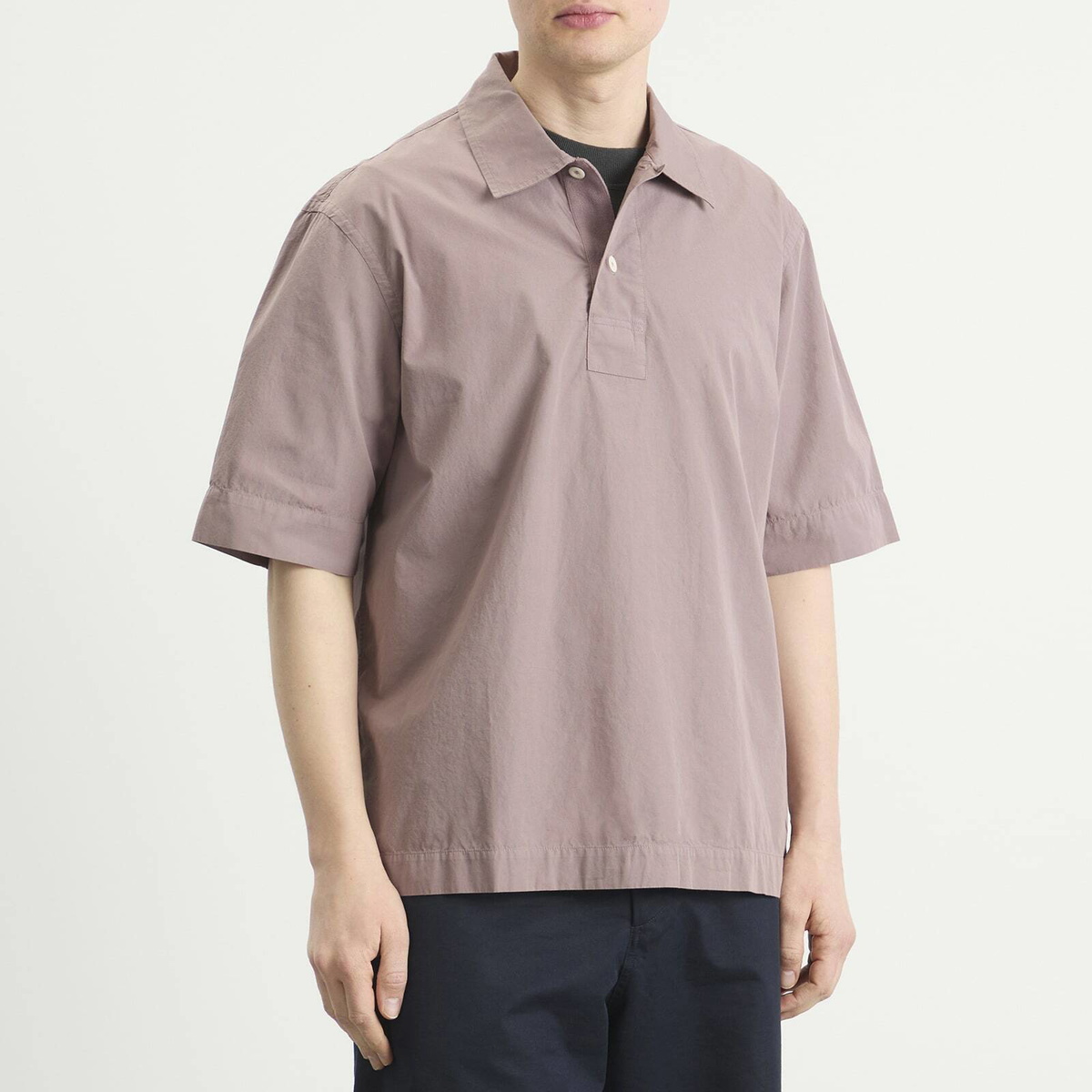 MHL by Margaret Howell Men's Offset Placket Polo in Mineral Pink