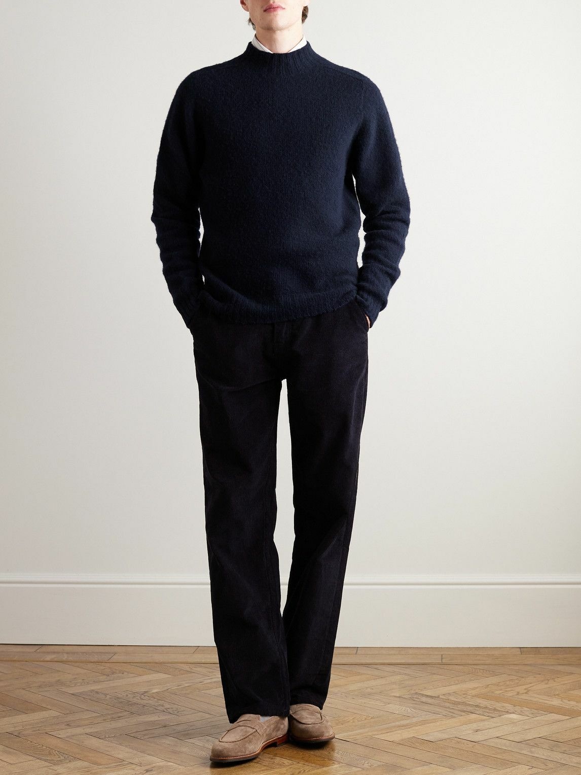 Drake's - Brushed Shetland Wool Mock-Neck Sweater - Blue