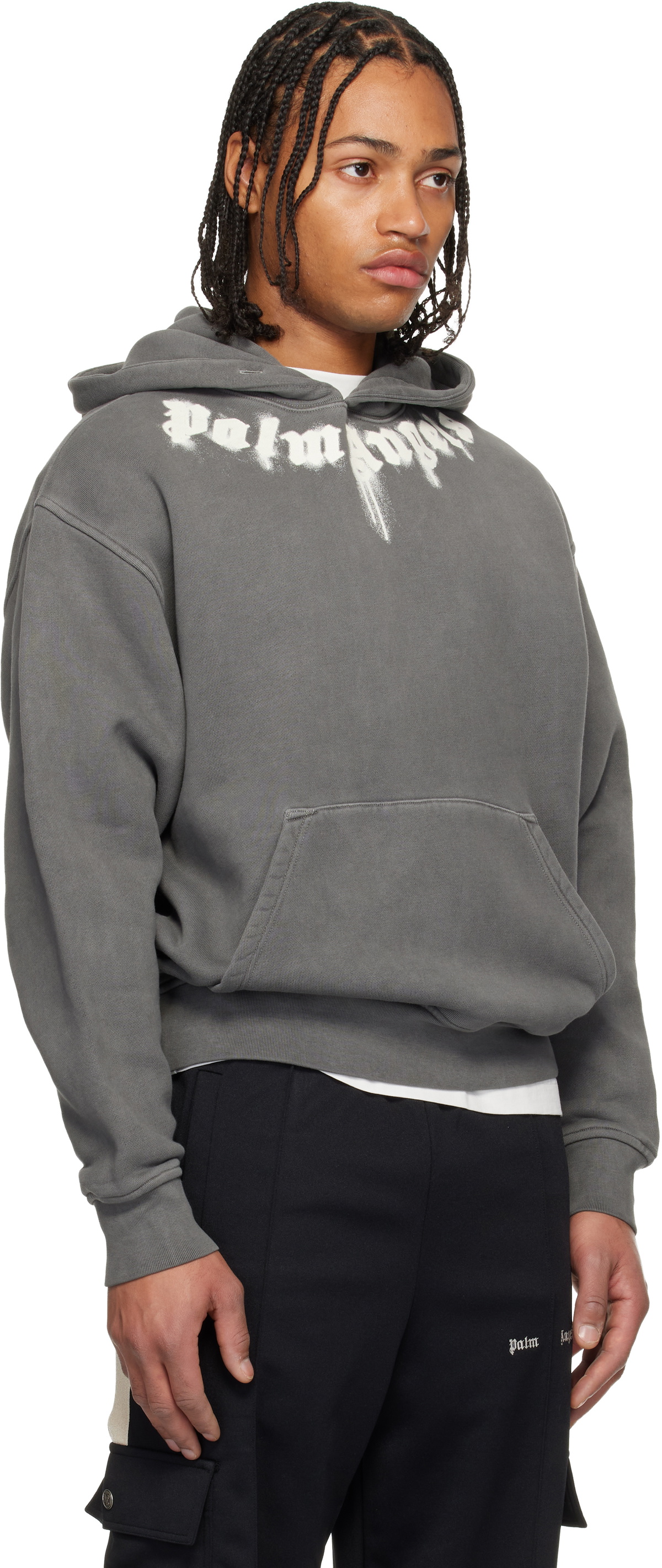 Palm Angels Gray Neck Logo Regular Hoodie Palm Angels