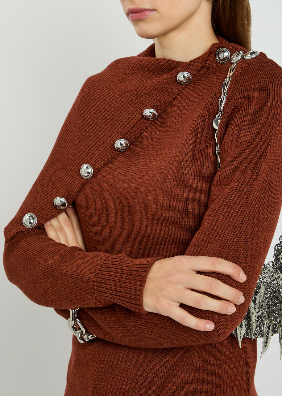 Rabanne Asymmetric Wool Jumper Rust