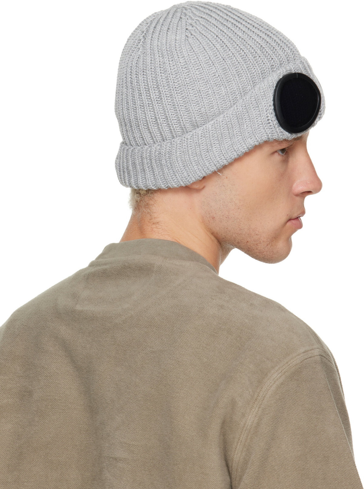 C.P. Company Gray Extrafine Merino Wool Goggle Beanie