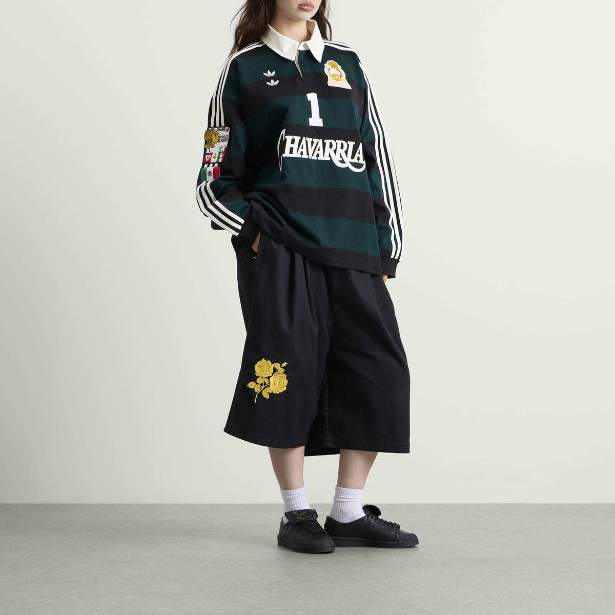 Adidas x Willy Chavarria Rugby Jersey in Black/Aurora Ivy