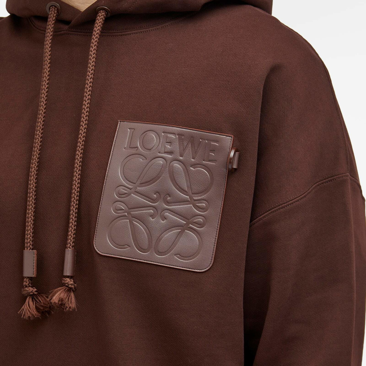 Loewe Men's Anagram Patch Pocket Hoodie in Chocolate Brown Loewe