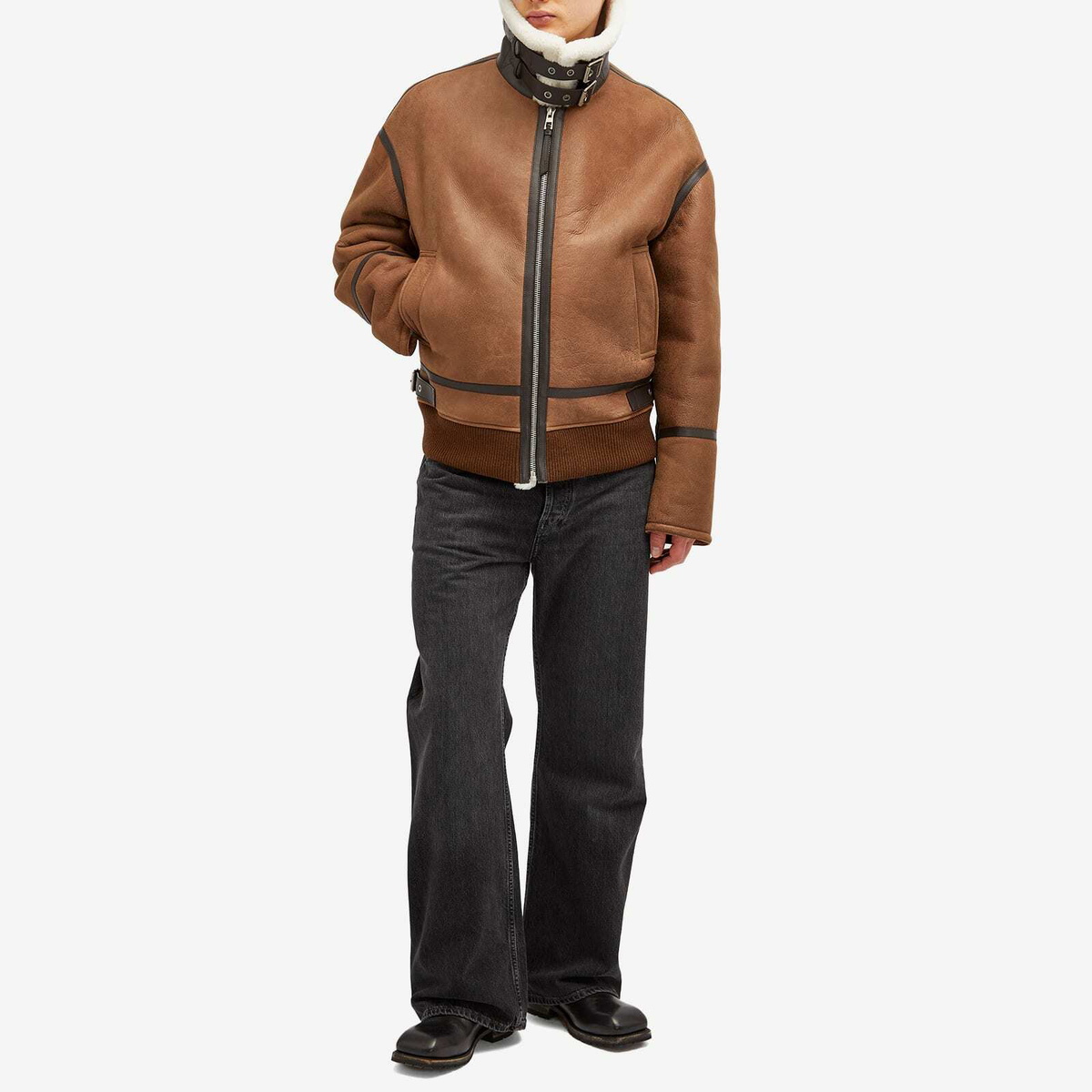 VIP【送料無料・関税込み】人気 Loewe Shearling Leather Jacket Loewe Men's Shearling Aviator Jacket in White/Camel Loewe