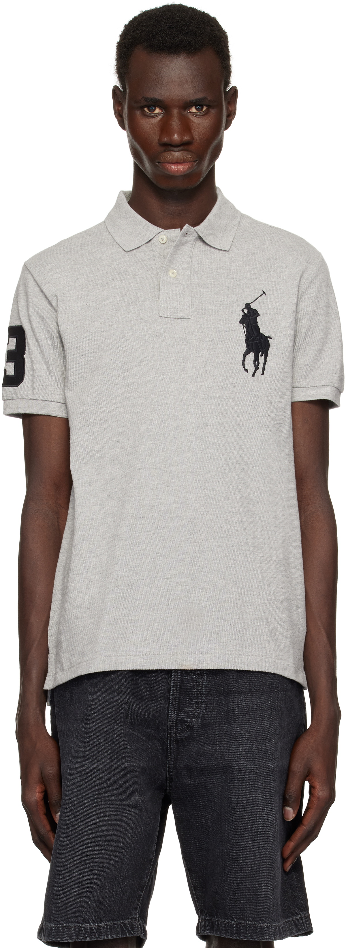 Polo Ralph Lauren Gray Custom Slim Fit Big Pony Mesh Polo Polo