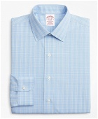 Brooks Brothers Men's Traditional Extra-Relaxed-Fit Dress Shirt, Non-Iron Glen Plaid | Light Blue