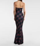 Norma Kamali Strapless fishtail checked gown
