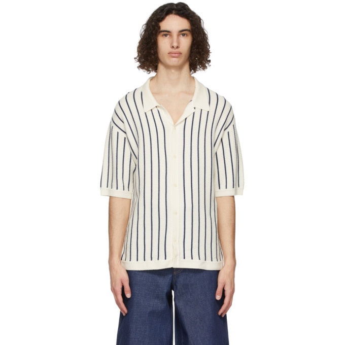 Photo: King and Tuckfield Off-White Wool Striped Camp Short Sleeve Shirt