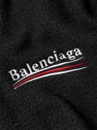 Balenciaga - Oversized Logo-Embroidered Fleece Jacket - Black