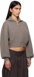 REMAIN Birger Christensen Taupe Knitted Cropper Bomber Sweater