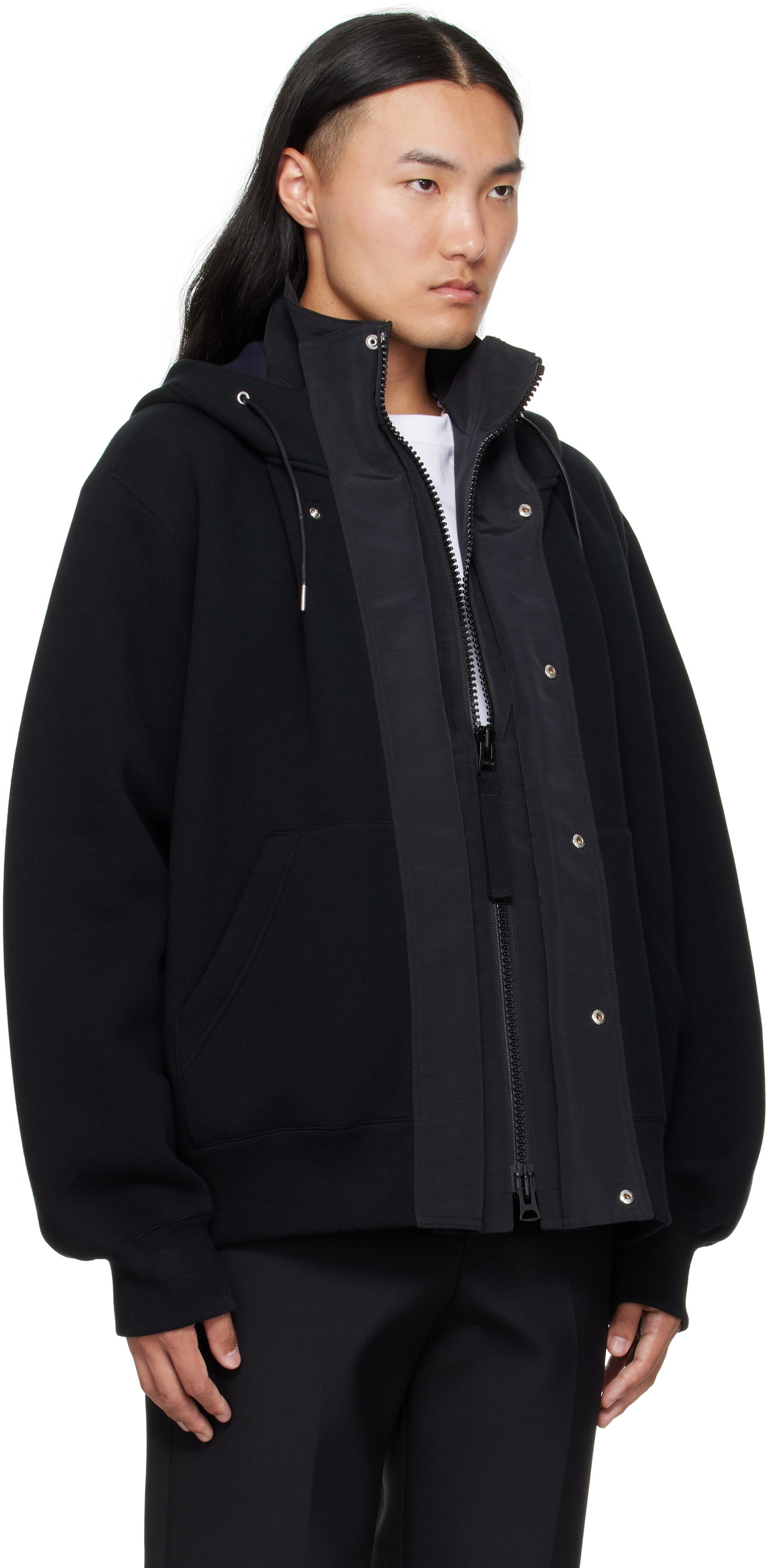 sacai Black Sponge Sweat & Grosgrain Hoodie Sacai