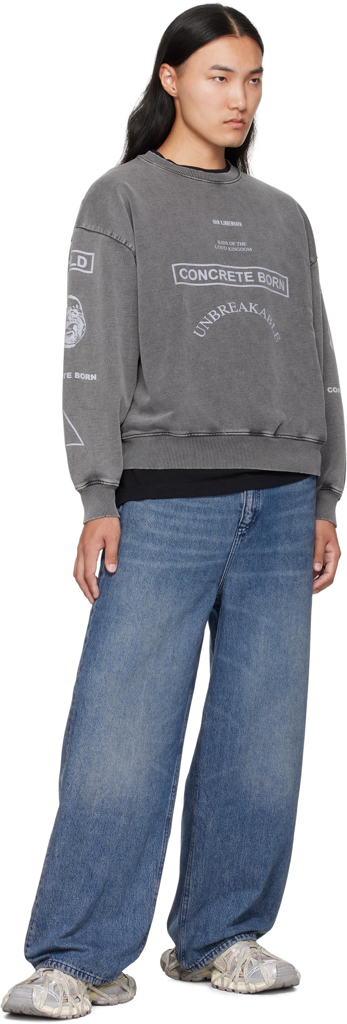 Han Kjobenhavn Gray Graphic Printed Crewneck Sweatshirt