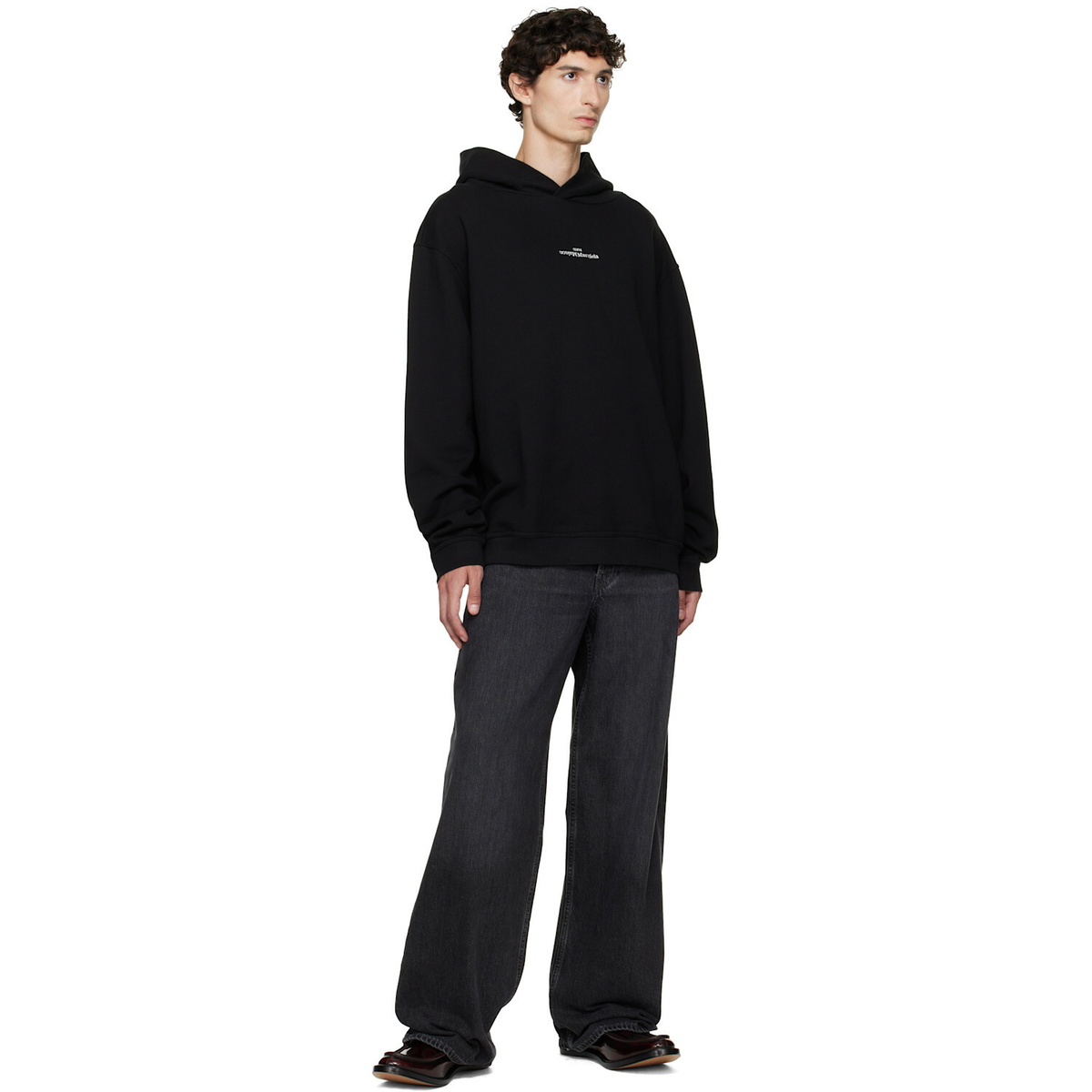 Maison Margiela Black Reversed Logo Hoodie