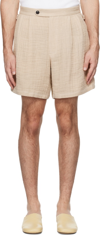 Photo: Tonywack Beige Double Weave Linen Shorts