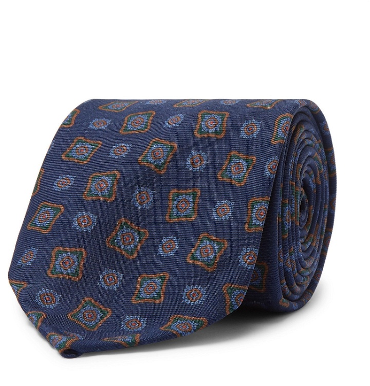 Photo: Rubinacci - 7.5cm Printed Silk-Twill Tie - Blue