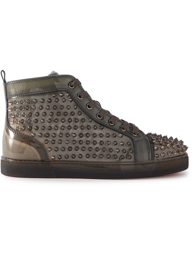 Photo: Christian Louboutin - Louix Ray Spiked PVC High-Top Sneakers - Gray