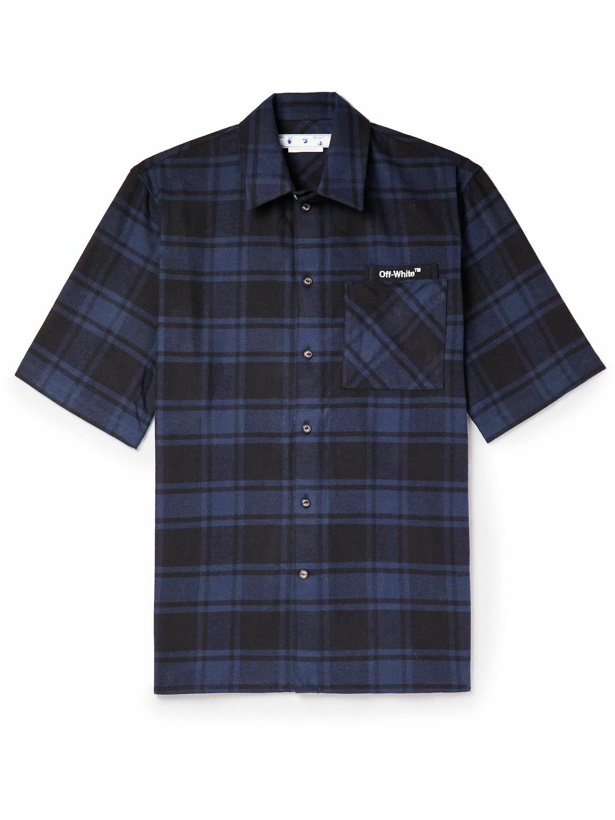 Photo: Off-White - Oversized Checked Cotton-Blend Flannel Shirt - Blue