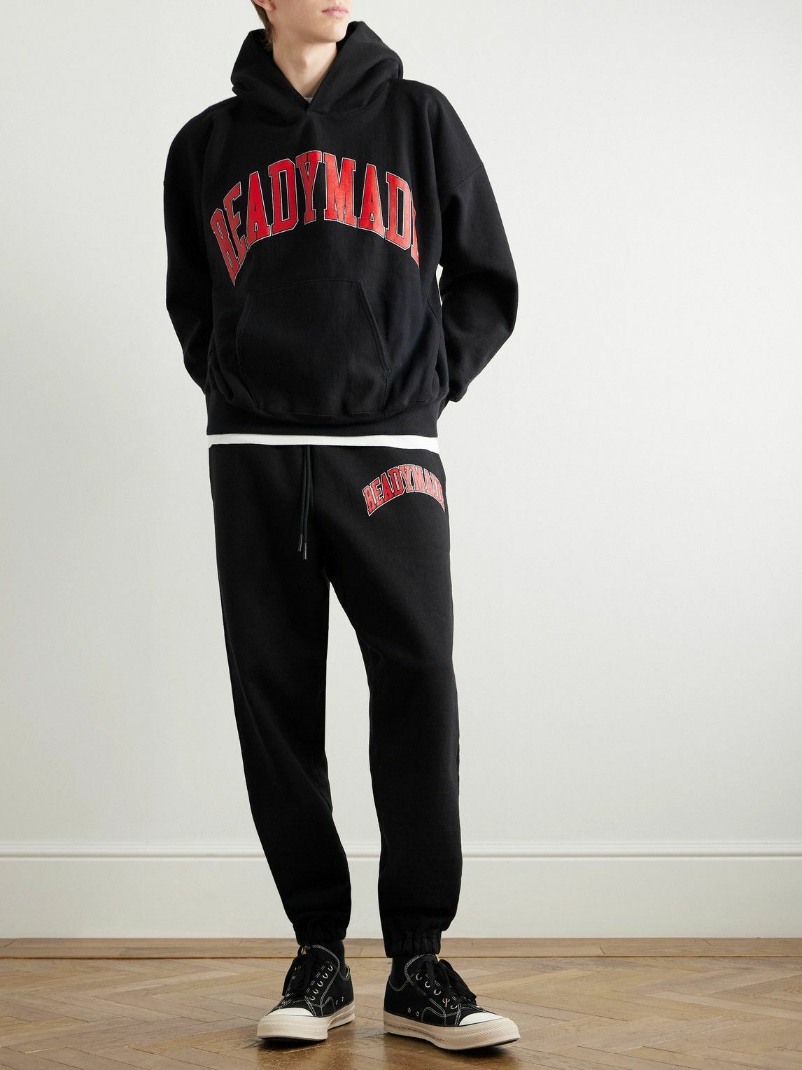 READYMADE - Tapered Logo-Print Cotton-Blend Jersey Sweatpants - Black