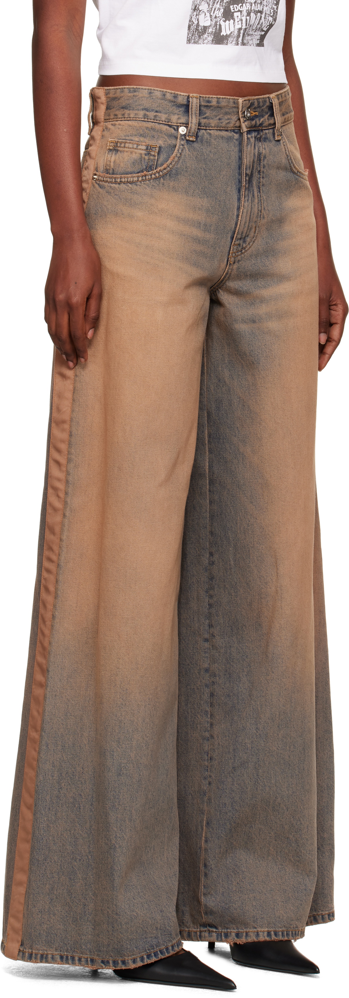 We11done Blue & Beige Side-Striped Jeans