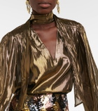 Rixo Moss metallic necktie blouse