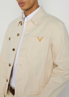 Valentino Garavani Giubbino Genio Logo Denim Jacket White