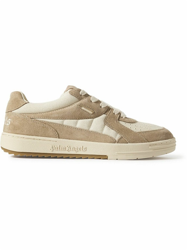 Photo: Palm Angels - Palm University Suede-Trimmed Canvas Sneakers - Silver