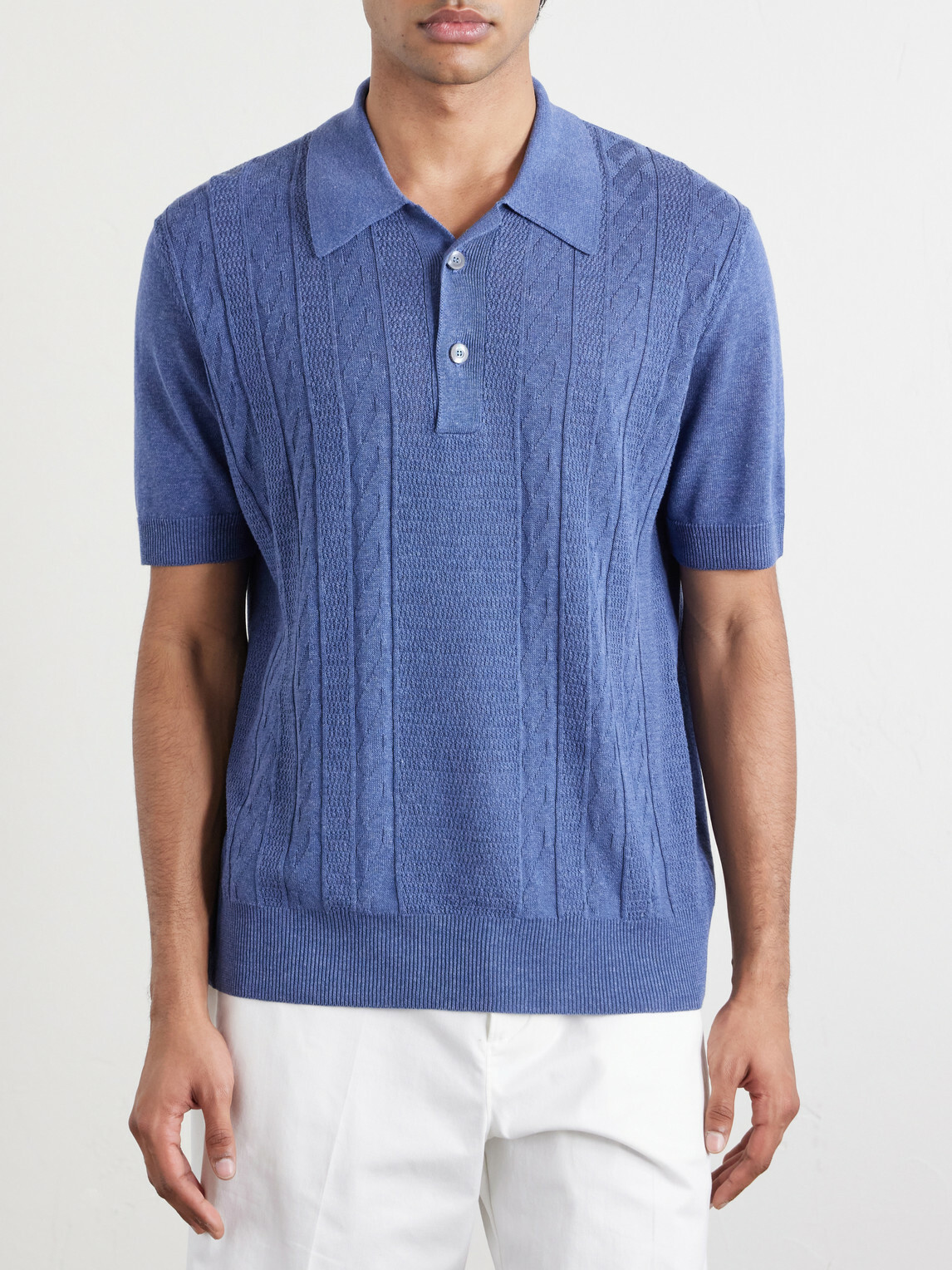 PIACENZA 1733 - Silk and Linen-Blend Polo Shirt - Blue