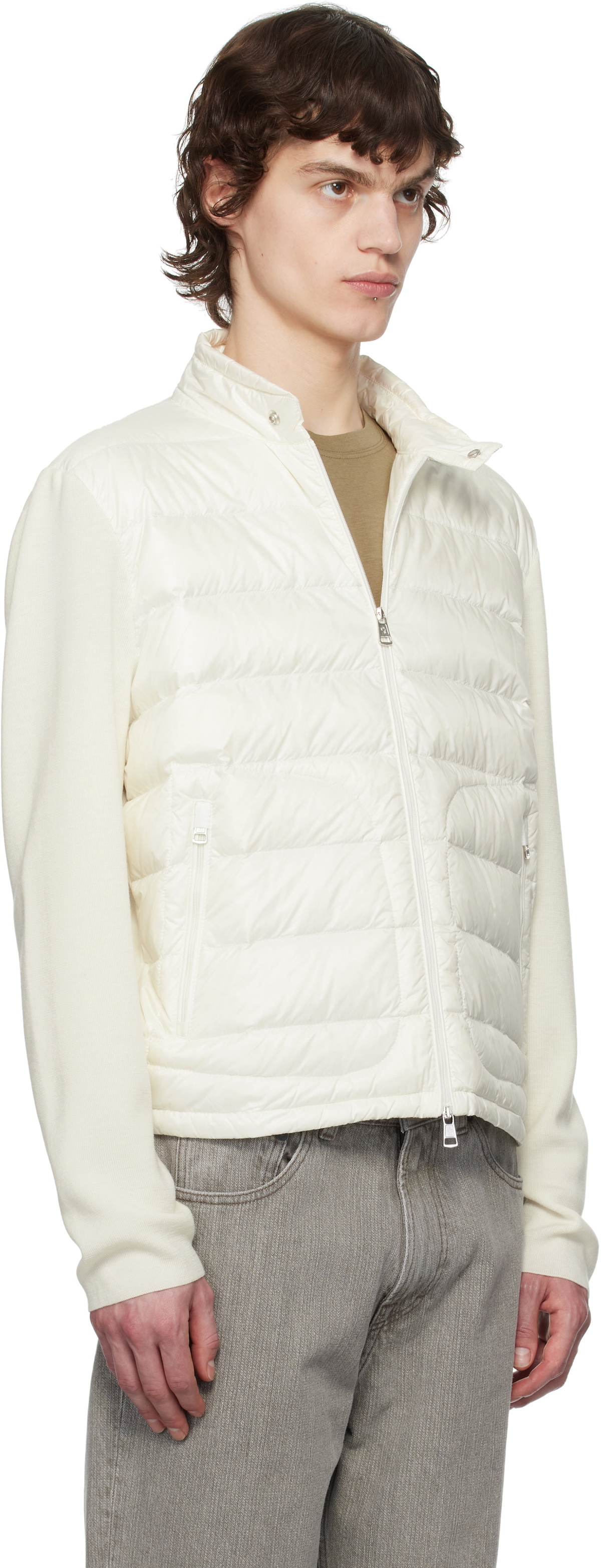Moncler White Padded Wool Zip-Up Down Jacket