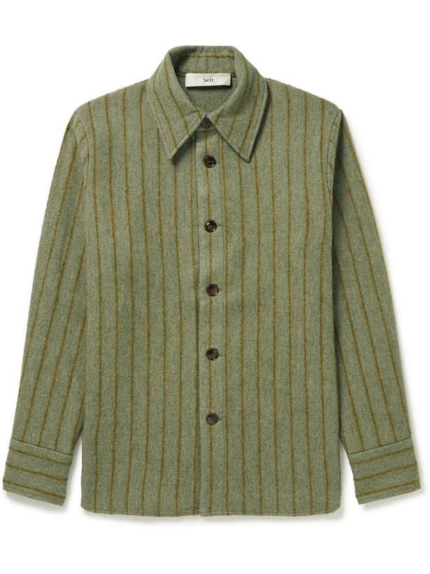 Photo: Séfr - Millie Striped Wool-Blend Overshirt - Green