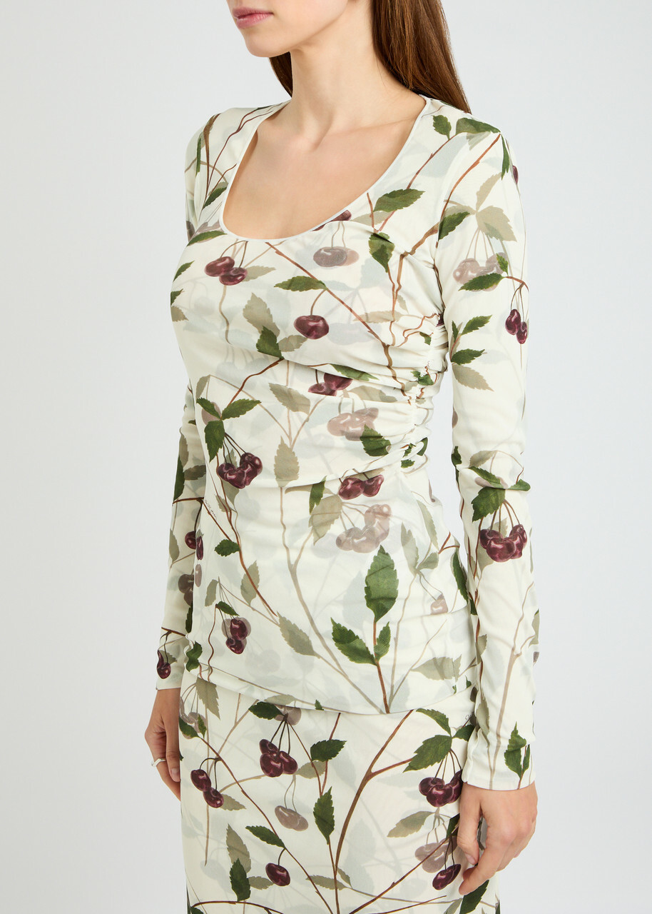 ★STELLA McCARTNEY直営店★チェリー メッシュ ミディドレス Stella Mccartney Cherry Print Mesh top Cream Stella McCartney