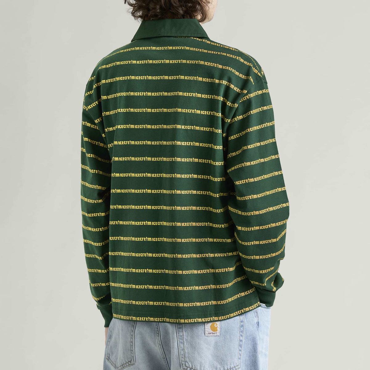 ICECREAM Men's Running Dog Striped Rugby Shirt in Green