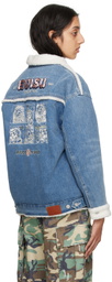 Evisu Blue 'Daruma & Fortune Cat' Denim Jacket