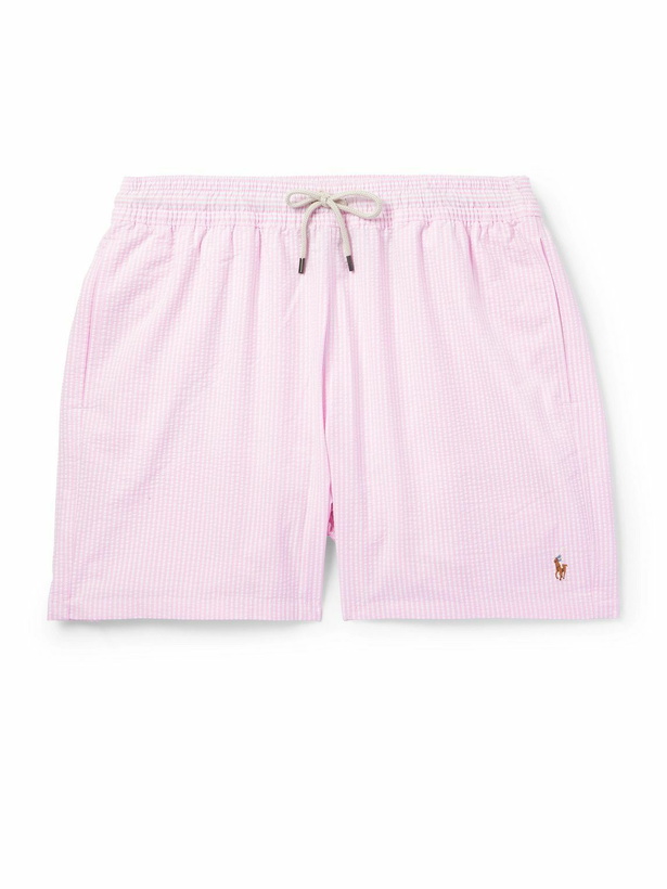 Photo: Polo Ralph Lauren - Traveler Straight-Leg Mid-Length Striped Cotton-Blend Seersucker Swim Shorts - Pink