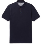 Brunello Cucinelli - Slim-Fit Grosgrain-Trimmed Cotton-Piqué Polo Shirt - Men - Navy