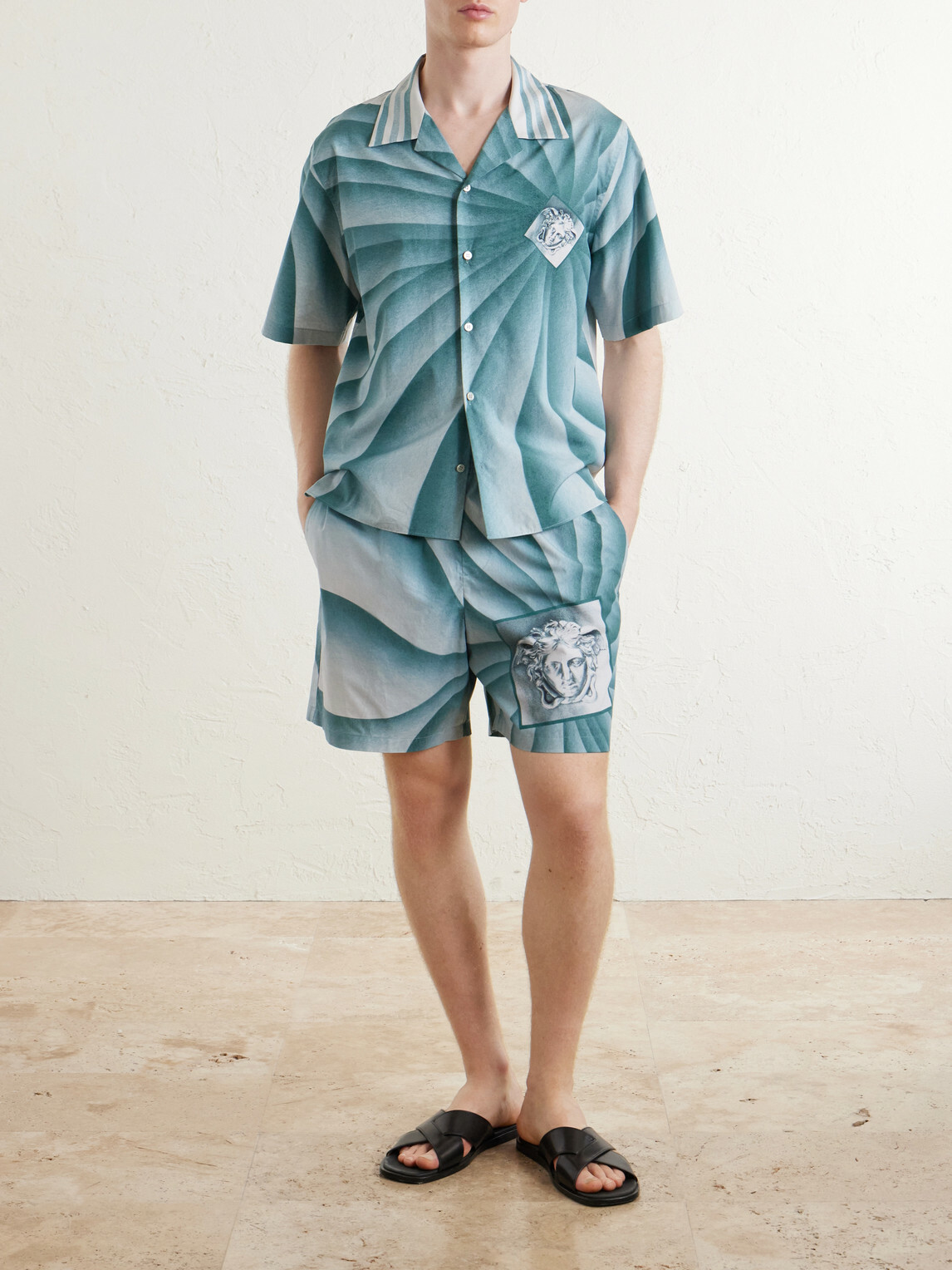 Versace - Wide-leg Printed Cotton-Poplin Shorts - Blue