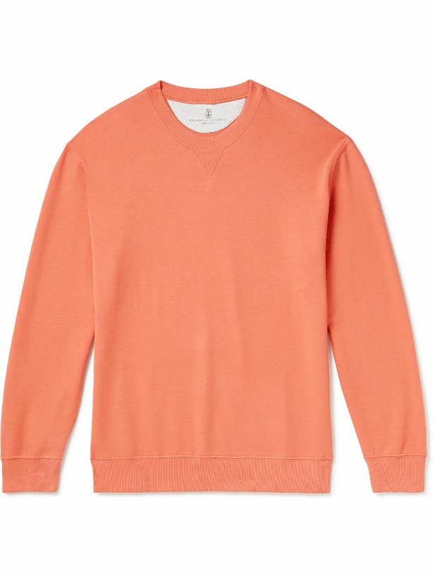 Photo: Brunello Cucinelli - Cotton-Blend Jersey Sweatshirt - Orange