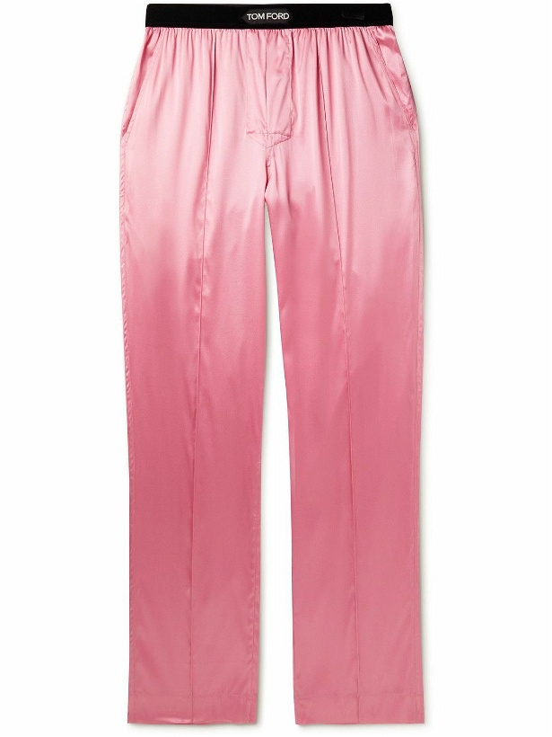 Photo: TOM FORD - Straight-Leg Velvet-Trimmed Silk-Blend Pyjama Trousers - Pink