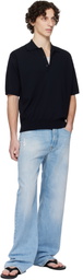 AURALEE Navy Super High Gauge Cotton Knit Polo