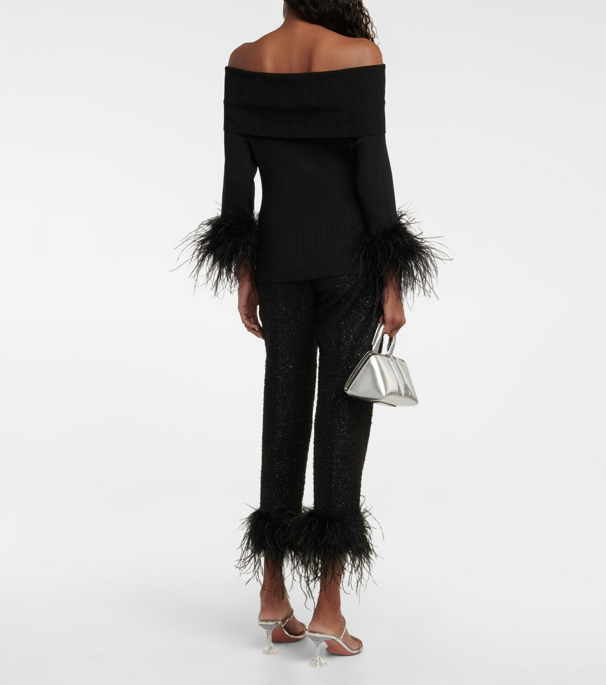 Rebecca Vallance Feather-trimmed off-the-shoulder top