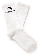 BALENCIAGA - Glow-In-The-Dark Logo-Intarsia Cotton-Blend Socks - White