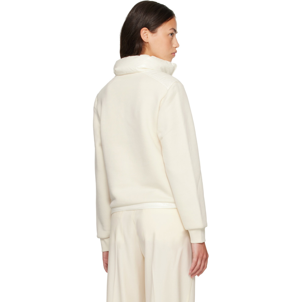 Moncler Off-White Zip Up Cotton Fleece Down Cardigan