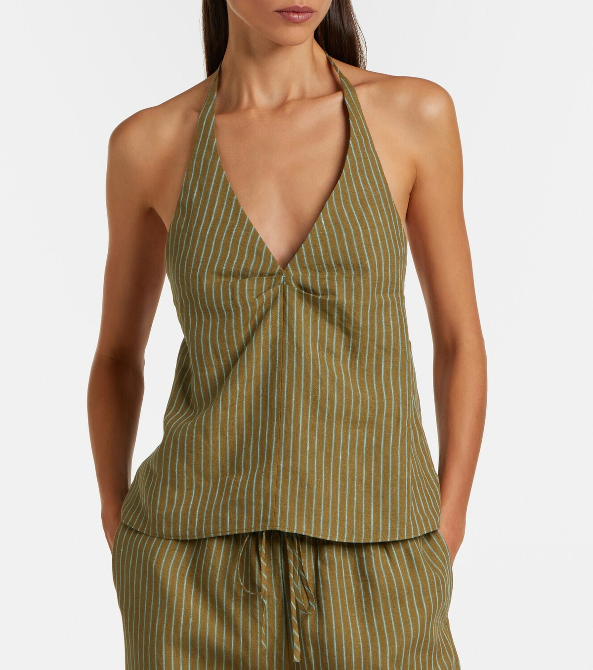 Staud Corso striped halterneck linen top