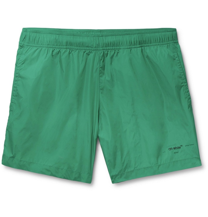 Photo: Off-White - Mid-Length Logo-Print Shell Swim Shorts - Green