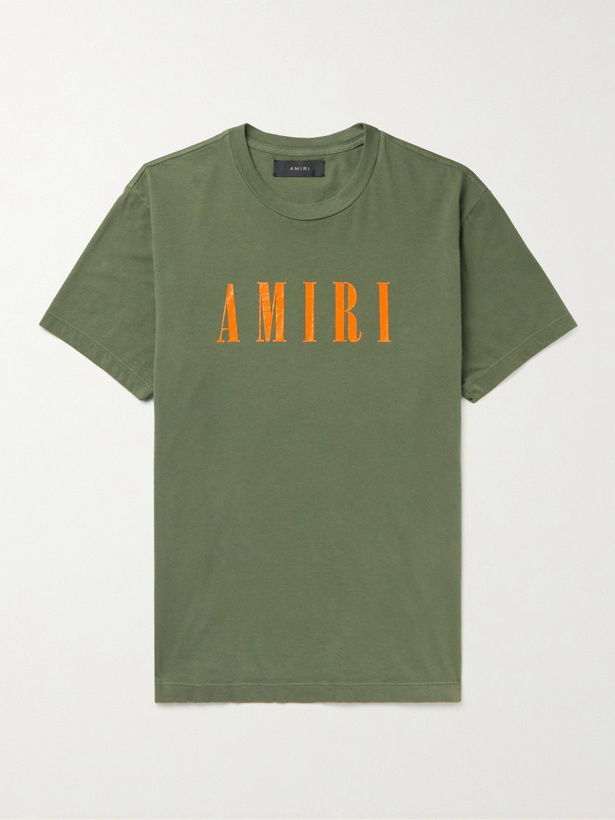 Photo: AMIRI - Logo-Print Supima Cotton-Jersey T-Shirt - Green