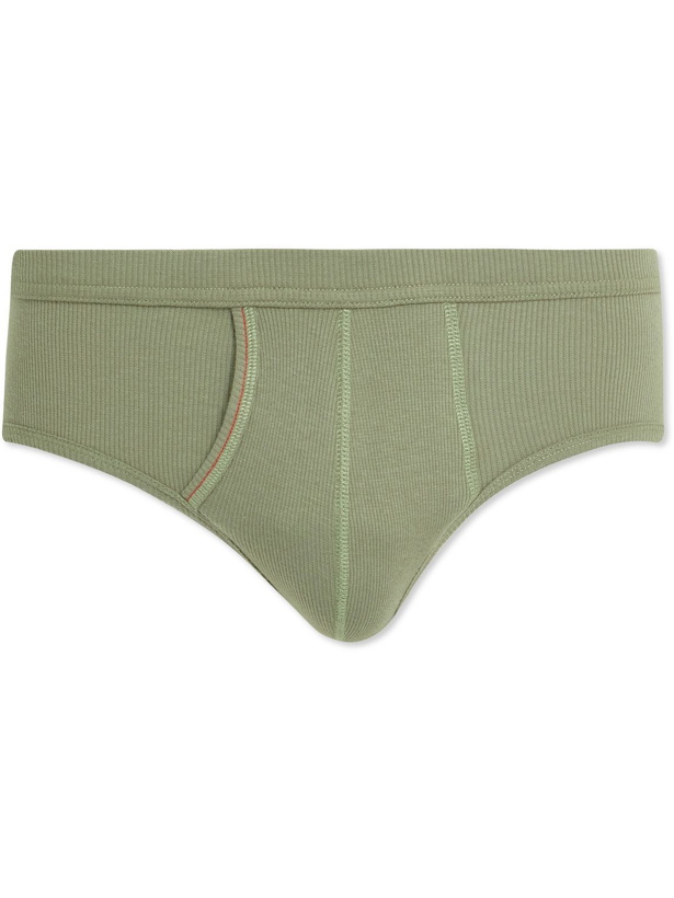 Photo: Hemen Biarritz - Etor Ribbed Organic Stretch-Cotton Briefs - Green