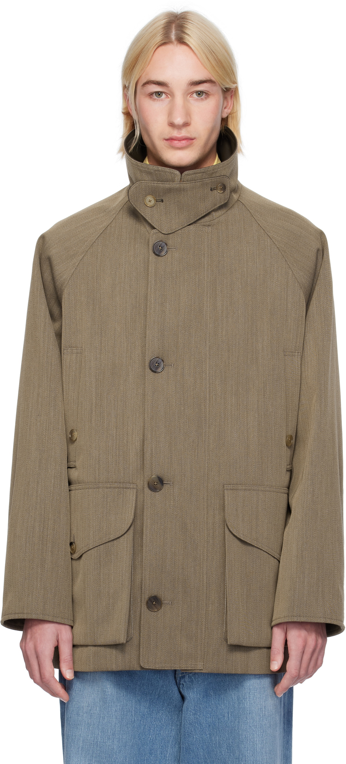 AURALEE Brown Wool Cavalry Twill Laminate Hunting Jacket Auralee